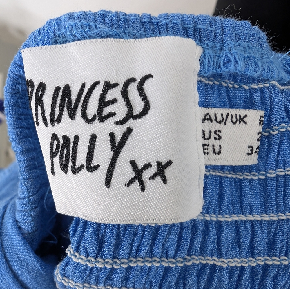 ๐ Princess Polly Bright Blue Veronica Cutout Tie Halter Layered Romper 2US - Picture 8 of 10